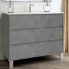 Meuble sous vasque seul, 3 tiroirs, 100cm, simple vasque - ciment (gris) - TIRIS
