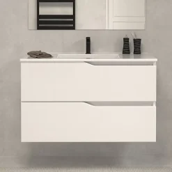 Meuble sous vasque seul, 2 tiroirs, 70cm, simple vasque - blanc mat - LUNA