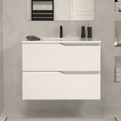Meuble sous vasque seul, 2 tiroirs, 60cm, simple vasque - blanc mat - LUNA