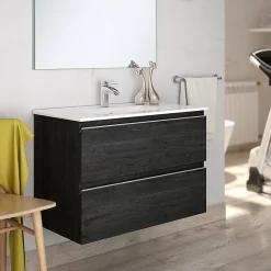 Meuble sous vasque seul, 2 tiroirs, 70cm, simple vasque - ebony (bois noir) - BALEA