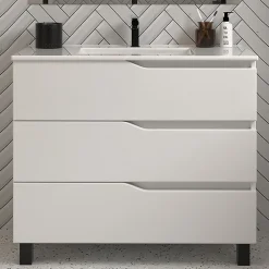 Meuble sous vasque seul, 3 tiroirs, 80cm, simple vasque - blanc mat - MATA