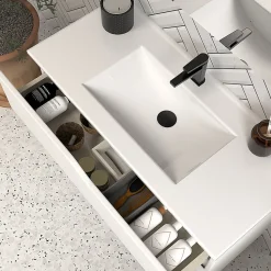Meuble sous vasque seul, 3 tiroirs, 80cm, simple vasque - blanc mat - MATA