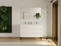 Meuble sous vasque seul, 3 tiroirs, 120cm, double vasque - blanc mat - MATA