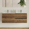 Meuble sous vasque seul, 2 tiroirs, 120cm, double vasque - tabaco (chêne foncé) - LUNA