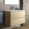 Meuble sous vasque seul, 2 tiroirs, 100cm, simple vasque - bambou (chêne clair) - BALEA