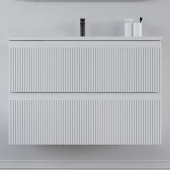 Meuble sous vasque seul, 2 tiroirs, 80cm, simple vasque - blanc mat - RIBERA