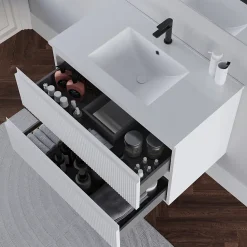 Meuble sous vasque seul, 2 tiroirs, 80cm, simple vasque - blanc mat - RIBERA