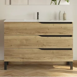 Meuble sous vasque seul, 3 tiroirs, 120cm, simple vasque - madera miel (chêne clair) - MATA