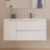 Meuble sous vasque seul, 2 tiroirs et 1 porte, 100cm, vasque déportée droite - blanc mat - ZARZA