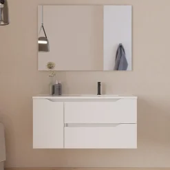 Meuble sous vasque seul, 2 tiroirs et 1 porte, 100cm, vasque déportée droite - blanc mat - ZARZA