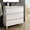 Meuble sous vasque seul, 3 tiroirs, 80cm, simple vasque - blanc laqué - PALMA