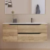 Meuble sous vasque seul, 2 tiroirs et 1 porte, 120cm, vasque déportée droite - madera miel (bois clair) - ZARZA
