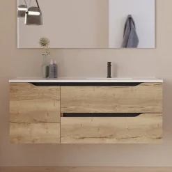 Meuble sous vasque seul, 2 tiroirs et 1 porte, 120cm, vasque déportée droite - madera miel (bois clair) - ZARZA