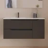 Meuble sous vasque seul, 2 tiroirs et 1 porte, 100cm, vasque déportée gauche - noir - ZARZA