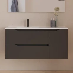 Meuble sous vasque seul, 2 tiroirs et 1 porte, 100cm, vasque déportée gauche - noir - ZARZA