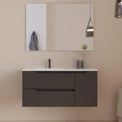 Meuble sous vasque seul, 2 tiroirs et 1 porte, 100cm, vasque déportée gauche - noir - ZARZA