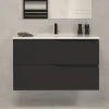 Meuble sous vasque seul, 2 tiroirs, 60cm, simple vasque - noir - LUNA