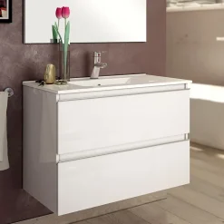 Meuble sous vasque seul, 2 tiroirs, 100cm, simple vasque - blanc laqué - BALEA