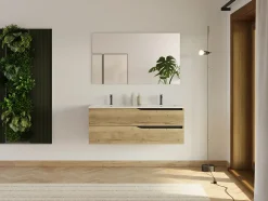 Meuble sous vasque seul, 2 tiroirs, 120cm, double vasque - madera miel (chêne clair) - LUNA