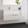 Meuble sous vasque seul, 2 tiroirs et 1 porte, 100cm, vasque déportée à gauche, blanc laqué - KING