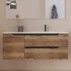 Meuble sous vasque seul, 2 tiroirs et 1 porte, 120cm, vasque déportée droite - tabaco (bois foncé) - ZARZA