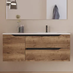 Meuble sous vasque seul, 2 tiroirs et 1 porte, 120cm, vasque déportée droite - tabaco (bois foncé) - ZARZA