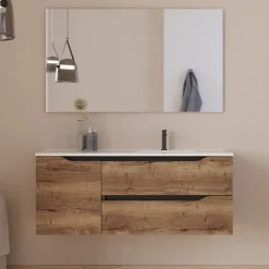 Meuble sous vasque seul, 2 tiroirs et 1 porte, 120cm, vasque déportée droite - tabaco (bois foncé) - ZARZA