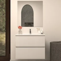 Meuble sous vasque seul, 2 tiroirs, 60cm, simple vasque - blanc brillant - IDA