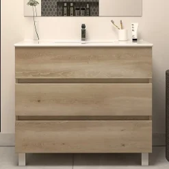 Meuble sous vasque seul, 3 tiroirs, 80cm, simple vasque - nebraska (chêne clair) - MAYOR