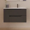Meuble sous vasque seul, 2 tiroirs et 1 porte, 80cm, vasque déportée droite - noir - ZARZA