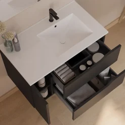Meuble sous vasque seul, 2 tiroirs et 1 porte, 80cm, vasque déportée droite - noir - ZARZA