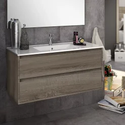 Meuble sous vasque seul, 2 tiroirs, 80cm, simple vasque - britannia (chêne foncé) - IRIS
