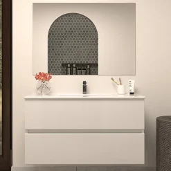 Meuble sous vasque seul, 2 tiroirs, 100cm, simple vasque - blanc brillant - IDA