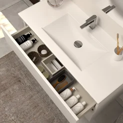 Meuble sous vasque seul, 2 tiroirs, 100cm, simple vasque - blanc brillant - IDA