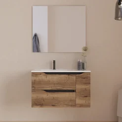 Meuble sous vasque seul, 2 tiroirs et 1 porte, 80cm, vasque déportée gauche - tabaco (bois foncé) - ZARZA