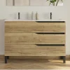 Meuble sous vasque seul, 3 tiroirs, 120cm, double vasque - madera miel (chêne clair) - MATA
