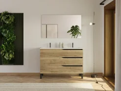 Meuble sous vasque seul, 3 tiroirs, 120cm, double vasque - madera miel (chêne clair) - MATA