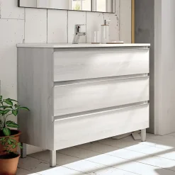 Meuble sous vasque seul, 3 tiroirs, 80cm, simple vasque - hibernian (bois blanchi) - PALMA