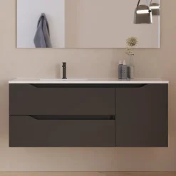 Meuble sous vasque seul, 2 tiroirs et 1 porte, 120cm, vasque déportée gauche - noir - ZARZA