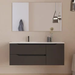 Meuble sous vasque seul, 2 tiroirs et 1 porte, 120cm, vasque déportée gauche - noir - ZARZA