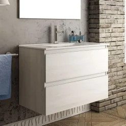 Meuble sous vasque seul, 2 tiroirs, 60cm, simple vasque - hibernian (bois blanchi) - BALEA
