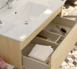 Meuble sous vasque seul, 1 tiroir, 80cm, simple vasque - bambou (chêne clair) - PENA