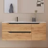 Meuble sous vasque seul, 2 tiroirs et 1 porte, 120cm, vasque déportée gauche - roble (bois clair) - ZARZA