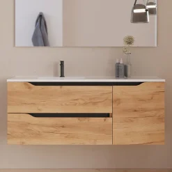 Meuble sous vasque seul, 2 tiroirs et 1 porte, 120cm, vasque déportée gauche - roble (bois clair) - ZARZA