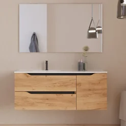 Meuble sous vasque seul, 2 tiroirs et 1 porte, 120cm, vasque déportée gauche - roble (bois clair) - ZARZA