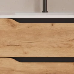 Meuble sous vasque seul, 2 tiroirs et 1 porte, 100cm, vasque déportée gauche - roble (bois clair) - ZARZA