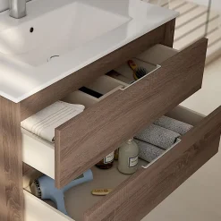 Meuble sous vasque seul, 3 tiroirs, 100cm, simple vasque - britannia (chêne foncé) - TIRIS