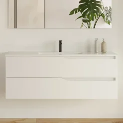 Meuble sous vasque seul, 2 tiroirs, 120cm, simple vasque - blanc mat - LUNA