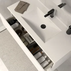 Meuble sous vasque seul, 2 tiroirs, 120cm, simple vasque - blanc mat - LUNA