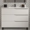 Meuble sous vasque seul, 3 tiroirs, 100cm, simple vasque - blanc mat - MATA